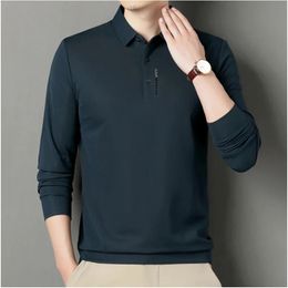 Waffle Men's Long Sleeve T-shirt Spring Lapel Business Casual Polo Shirt Elastic Base Shirt Top 240117