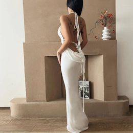 Casual Dresses Lace Up Backless Maxi Dress For Women Sexy Solid Long 2024 Spring Summer Party Club Evening Outfits Korean Y2k