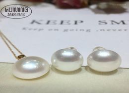 Chains Nature White Sounth Sea Pearl Coin MABE 18k PendantEARRINGS 1314mm Whole Beads FPPJ15693212