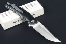 New M7703 Flipper Folding Knife 8Cr14Mov Satin Tanto Blade G10 with Steel Sheet Handle Ball Bearing Fast Open Folder Knives