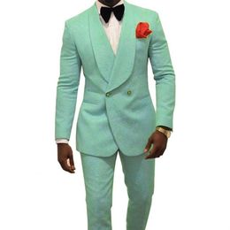 Custom Made Men Suits Mint Pattern Groom Tuxedos Shawl Lapel Groomsmen Wedding Man 2 Pieces Jacket Pants Bow Tie L633291a