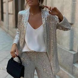 Women's Pants Flared Leg Dressy Sparkly Party Sequin Formal Commute Style Cardigan Coat High Waist Wide For Women Shiny