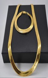 Trend Jewellery Set 18k Yellow Gold Filled Flat Herringbone Chain Necklace Bracelet Sets Men Accessories 24inches 826inches2982137