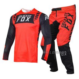 2021 Delicate Fox Mach Gear Set Motorcycle Motorbike Jersey Pants Mens Racing Kits Motor Mens Black Red Suit