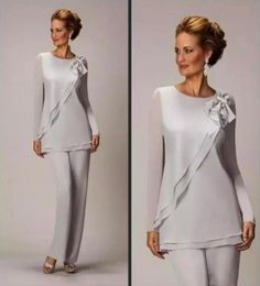 Two Pieces Mother Of The Bride Pants Suit For Weddings Cheap Chiffon Mother039s Groom Pantsuits Long Sleeve Mothers Formal Wear4792649