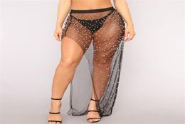 Summer Women Dress Mesh Pearl Bikini Wrap Sarong Bathing Suit Swimwear Cover Up Ladies Long Skirt Pareos De Playa Mujer Sarongs7174876