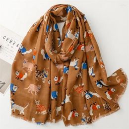 Scarves Fashion Women Scarf Cartoon Animal Pattern Designer Spring Summer Autumn Winter Cotton And Hijab Hand Warp