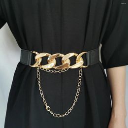 Belts Fashion Gold Chain Belt Elastic Band For Women High Quality Silver Metal Multi-Ring Waistband Ladies Dress Coat Designer