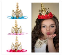 Unicorn Horn Hairband Kids crown Headband for Party DIY Hair Accessories Flower Elastic Head band For kids Cosplay Decorative2453882