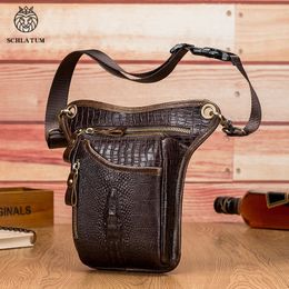 SCHLATUM Genuine Leather Men Multifunction Design Grain Belt Pack Drop Motorcycle Fanny Waist Belt Pack Drop Leg Bag 240117