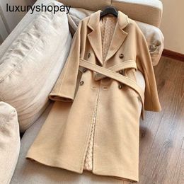 Designer Maxmaras Cashmere Coat Womens Wool Coats Max 101801 Classic Camel Double Breasted Womens 2024 Autumnwinter Mid Length Woollen