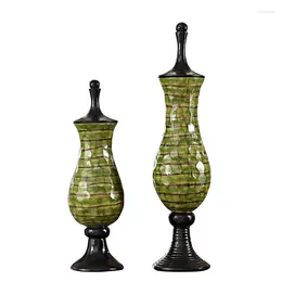 Decorative Figurines Zq American And European Style Vintage Ornament Fruit Pot Green Vase Home Decoration