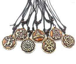 Pendant Necklaces 7PCS MIXED Puerto Rico Tribal Sun Coqui Taino Kokopelli CAGUANA (SEATED TAINO) Pendants Men Women Wax Cord Jewelry