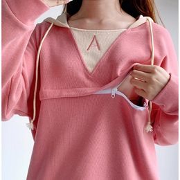 Hooded Lactation Breastfeeding Clothes Maternity Sweater Autumn Spring Wear Long Sleeve Maternity Clothes Nurse Hoodies 9191 240117