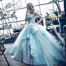 2018 Blue Ball Gown Quinceanera Dresses Custom Made Beaded Off Shoulder Prom Dress Long Formal Party Gowns Q272704