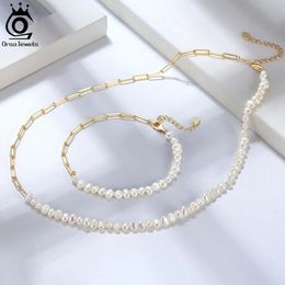 ORSA JEWELS Half Pearl Chain Clip Necklace Choker Chain Women Girls Jewellery Set for Dancing Party Dating Wedding Vacation GPN13 240117