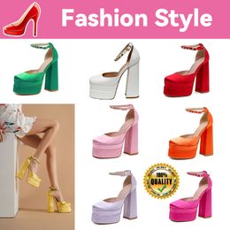 Designer Heel Elegant Bridal Wedding Dress Shoes Ladys Sandals White Chunky High Leather Luxury Womens Walking Platform Sandal sliders EUR35-42