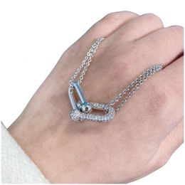 Tiff Necklace Designer Women Top Quality With Original Box S925 Sterling Silver T Double Ring Horseshoe Buckle New Necklace