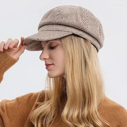 Berets Fashion Octagonal Hat Women Winter Stripe Cap British France Retro Sboy Solid Female Beret Painter Gorras