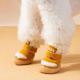 Dog Apparel 4pcs/set Thickened Lamb Plush Shoes Breathable Anti-slip Snow Boots Soft Warm Winter Autumn