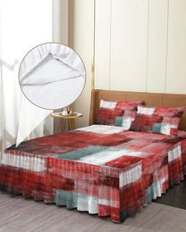 Bed Skirt Oil Painting Abstract Geometric Red Elastic Fitted Bedspread With Pillowcases Mattress Cover Bedding Set Sheet