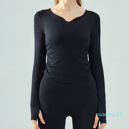 Al Yoga Long Sleeve Shirt Womens Tight Yoga Shirts Clothes Long-sleeved Top V Neck Fitness