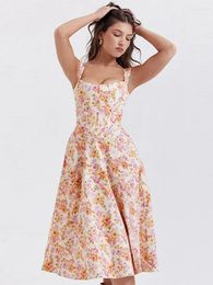 Casual Dresses Female Fashion Flower Print Strapless Maxi Dress Holiday Sleeveless Backless A-line Vestidos Women Chic Vacation Beach