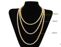 Gold Chain Hip Hop Row Simulated Diamond Hip Hop Jewellery Necklace Chain 18202430 inch Mens Gold Tone Iced Out Chains Necklaces3754550