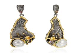 Cool big Dangle Earrings Irregular design Pearl Jewellery Gun Black 2 tone gold plated Jewellery Large Drop earring for Women5258255