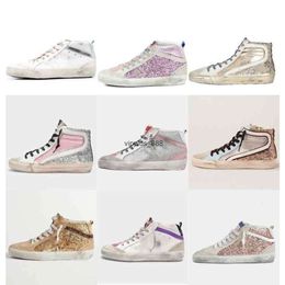 Women Casual shoes Mid Slide star high Sneakers Fashion Woman casual luxury Italy brand Golden Trainers Sequin Classic