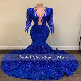 Royal Blue Sparkly Sequins Mermaid Prom Dress 2022 For Black Girls Aso Ebi Party Dress African Evening Gowns Formal Robe De Bal 04294o