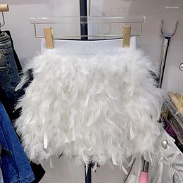 Skirts Birthday Party Dress Fairy Sweet White Feather Skirt Korean Fashion Clothing Black Mini Y2k Faldas Mujer 2024 Sexy