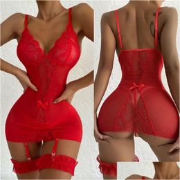 Women'S Sleepwear Womens Sleepwear Plus Size Lingerie Y Women Lace Nightie Gown Babydoll Erotic Underwear Garter Costume Fishnet Tran Dh2Nw