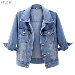 Women's Leather Faux Leather Spring Summer Half Sleeve Women Collared Distressed Coat Ladies Washed Cropped Denim Jacket Girl Ripped Jean Cardigan Shawl YQ240116