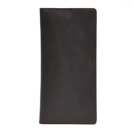 Wallets Crazy Horse Retro Men Wallet Long Simple And Thin Handheld Bag Men's Genuine Leather Multi Card Style