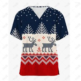 Women's Tanks Christmas Uniform Scrubs Tops Womens Xmas Cartoon Elk Print Short Sleeve Pocket Overalls Uniforms Nursing Blouse