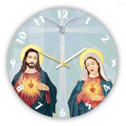Wall Clocks Jesus Christ And Blessed Virgin Mary Clock Christian Prayer Home Decor Modern Design Silent Religious Catholic Gift