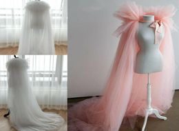 2020 New Unique Pink Bridal Cape Wedding Cloak Bride Jacket Women Long Bolero Tulle Top Manteau9812898