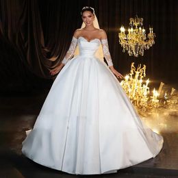 Satin Sweetheart Ball Gown Wedding Dresses 2024 Lace Long Sleeves Backless Princess Bridal Gowns Vestido De Noiva YD 328 328