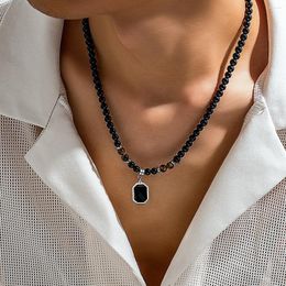 Pendant Necklaces Salircon Simple Black Tiger Stone Beaded Clavicle Necklace Punk Geometric Stainless Steel Choker For Men Casual Jewelry