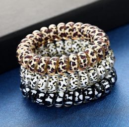 Women Girl Telephone Wire Cord Gum Coil Hair Ties Girls Elastic Hair Bands Ring Rope Leopard Print Bracelet Stretchy Hair Ropes WC4729246