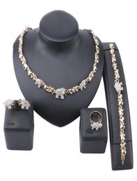 African Jewellery Elephant Crystal Necklace Earrings Dubai Gold Jewellery Sets for Women Wedding Party Bracelet Ring Set5093831