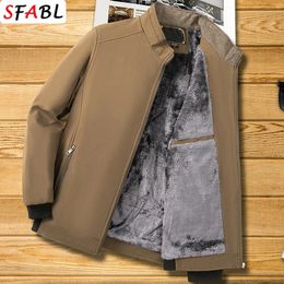 Warm Fleece Lined Casual Mens Winter Jacket Solid Colour Autumn Business Jackets for Men Office Dress Coat L3XL 240116