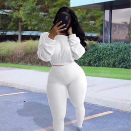 Jogger Pant Set's Tracksuit Ribbed Long Sleeve Shirt And Trousers Leggings Ladies Jogging Two Piece Set For Women 240116