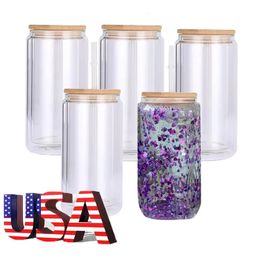 USA Warehouse 25pack 16oz Double Walled Sublimation Tumblers Glass Can Shape Clear Printed Snow Globe With Lid And Straw 240117