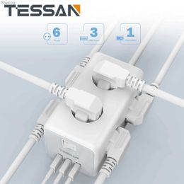 Power Cable Plug TESSAN Wall Mountable Power Strip Cube with 3/6 AC Outlets 3 USB Ports Multiple Sockets with Switch 1.5/2m Cable for Home Office YQ240117