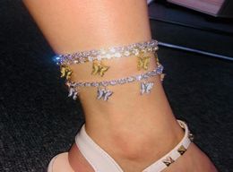Gold Butterfly Anklet Rhinestone Crystal Ankle Charm Bracelet Boho Beach Anklets for Women Sandals Foot Bracelets Female Wedding J9968865