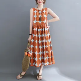 Casual Dresses Summer Sleeveless Polka Dot Long Vest Dress For Women Black Orange Vestidos De Mujer