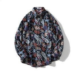Men's Winter Shirt Retro Ethnic Style Long Sleeve Shirts for Men Hip Hop Vintage Cardigan Coat Snap Button Fashion Streetwear 240117