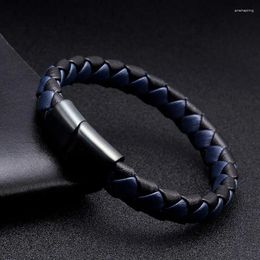 Charm Bracelets Unique Braided Blue Genuine Leather Men Bracelet Bangles Luxury Cuff Male Sporty Magnetic Clasp Jewellery